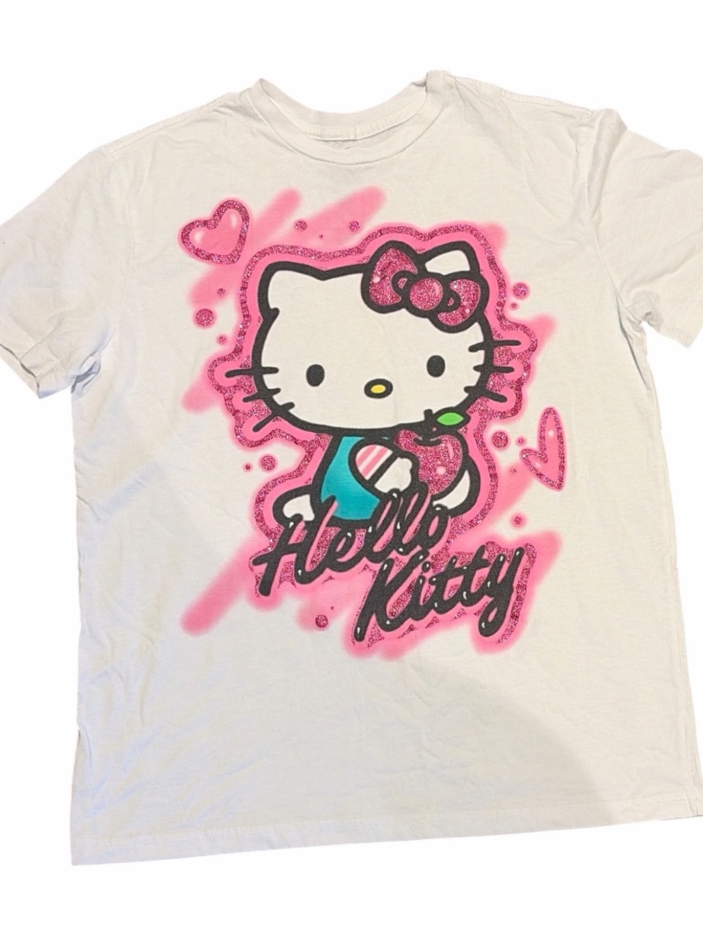 Sanrio Hello Kitty White Tee with Pink Glitter Graphic